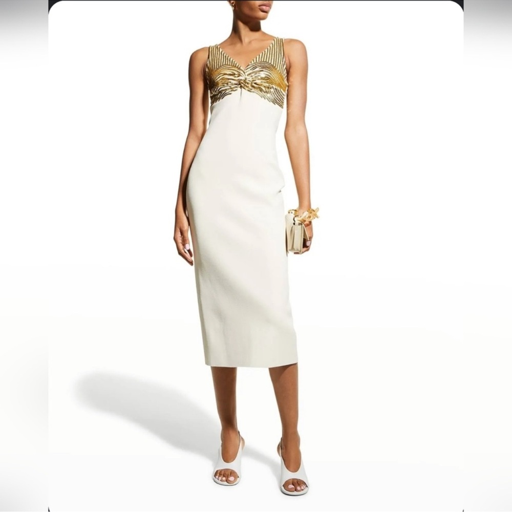 $1995 St. John Women's Ivory Sequin Stripe Sleeveless Milano Knit Dress sz 14